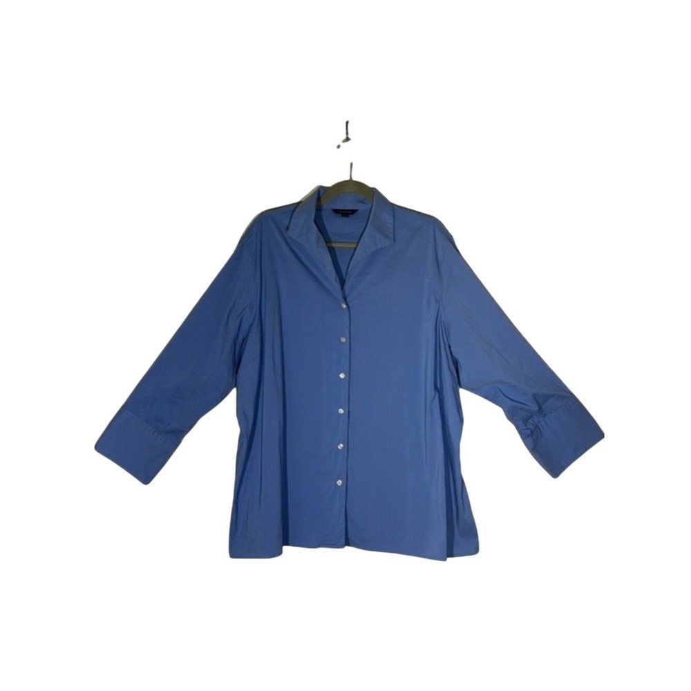 LANDS' END Women's Size 24W Light Blue Classic Button-Down Shirt Cotton Blend